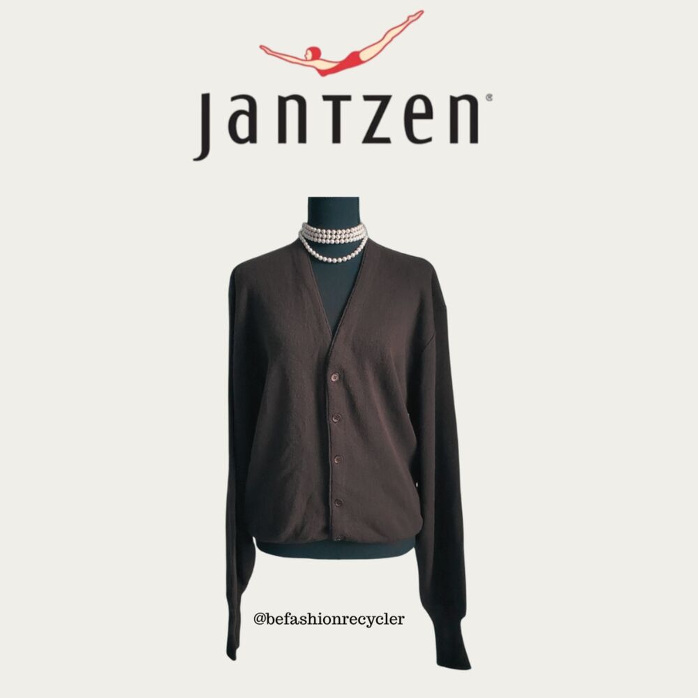 Vintage 90s Jantzen Cardigan Brown Button Front Long Sleeve Large EUC
